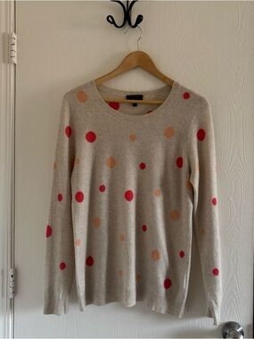 Charter Club 100% Cashmere Sweater Women’s Medium Polka Dot Crewneck Bei